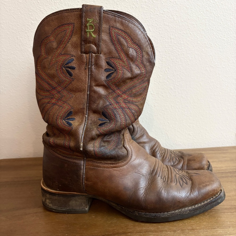 Tony Lama Brown Leather Western Boots with Multicolor Stitching